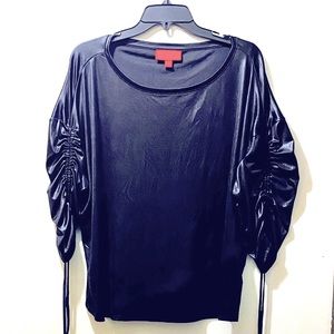 Jennifer Lopez~Ruched Sleeves Blackest Black stunning & sexy smooth Size(L) NWOT